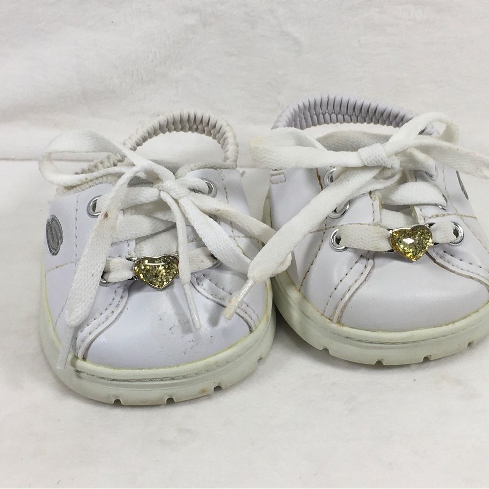 Build A Bear Skechers Shoes White Faux Leather Glitter Heart Charm